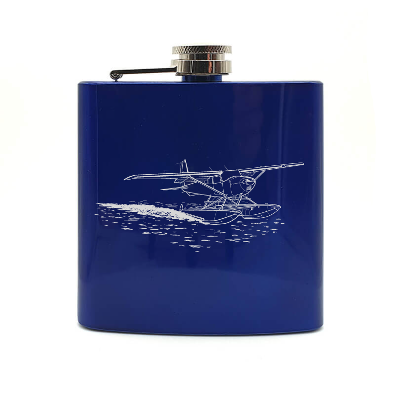 Cessna seaplane hip flask – digital engraving mockup / engraving preview