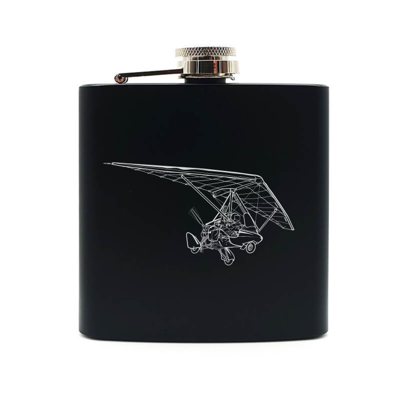 Pegasus microlight trike hip flask – digital engraving mockup / engraving preview