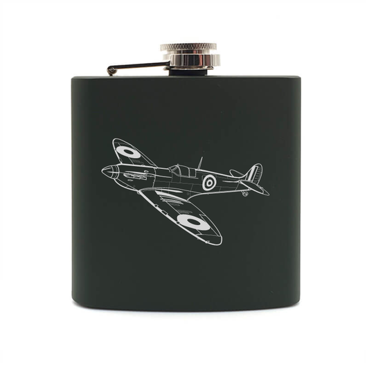 Supermarine Spitfire hip flask – digital engraving mockup / engraving preview