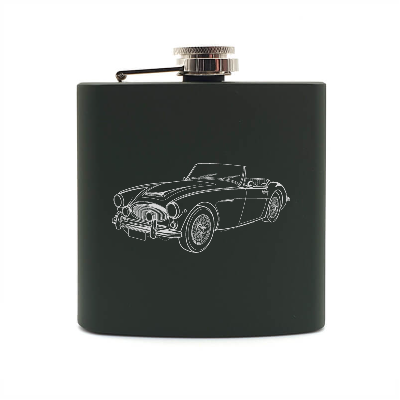 Austin healey 3000 car hip flask – digital engraving mockup / engraving preview