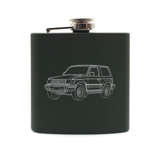 Pajero shogun car hip flask – digital engraving mockup / engraving preview