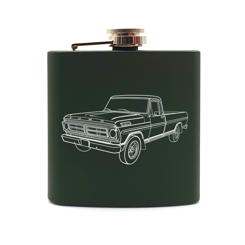 F100 pickup truck hip flask – digital engraving mockup / engraving preview