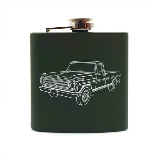 F100 pickup truck hip flask – digital engraving mockup / engraving preview