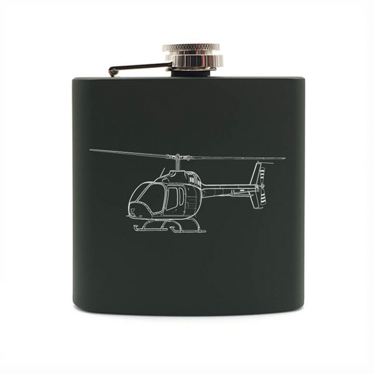 Bell 505 jet ranger helicopter hip flask – digital engraving mockup / engraving preview