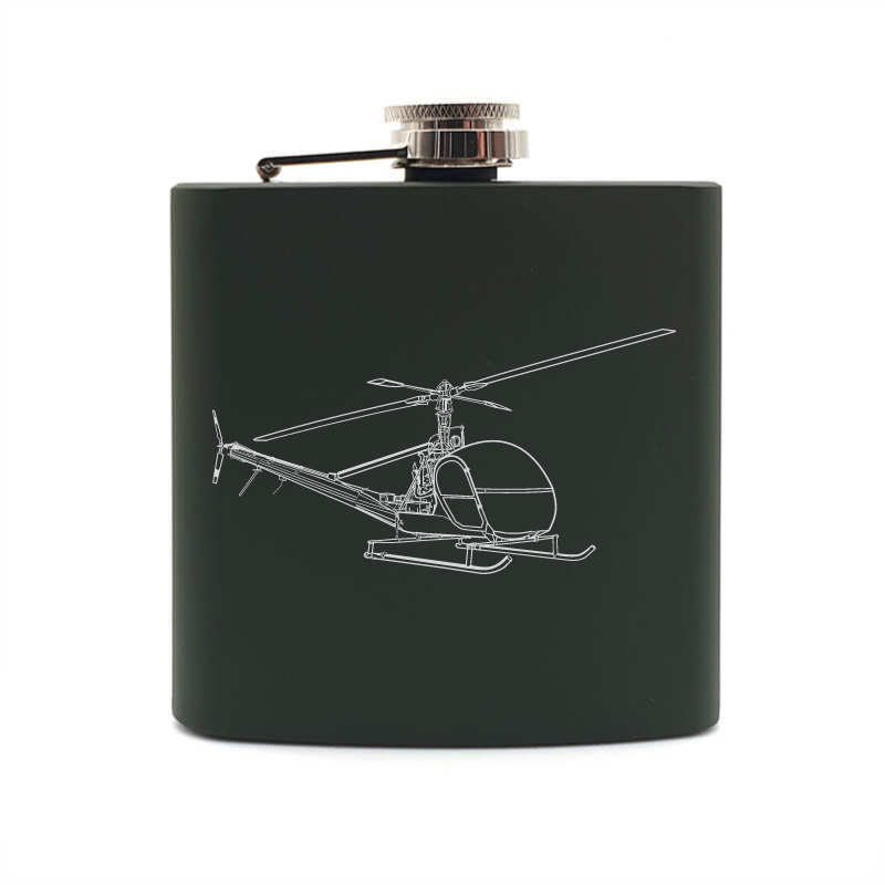 Hiller OH23 raven helicopter hip flask – digital engraving mockup / engraving preview