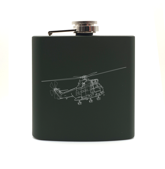 Puma helicopter hip flask – digital engraving mockup / engraving preview