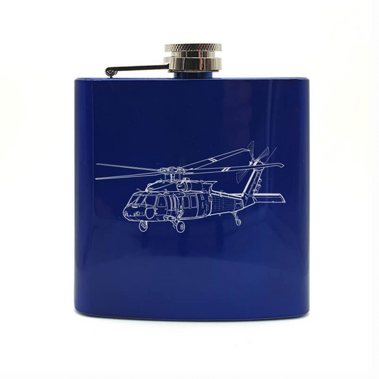 Blackhawk helicopter hip flask – digital engraving mockup / engraving preview