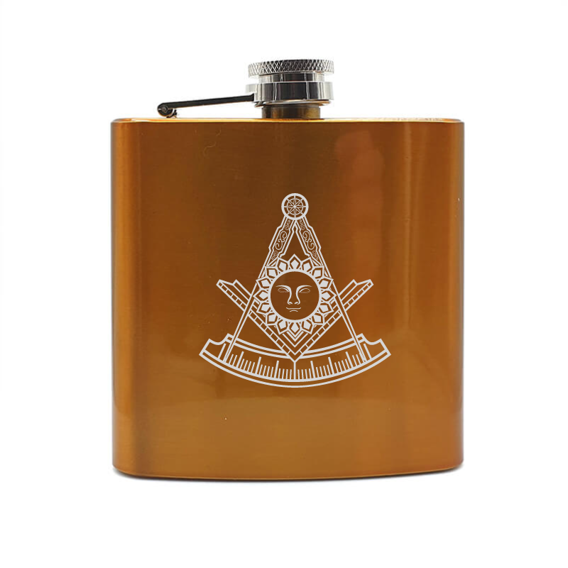 Masonic regalia design with Face hip flask – digital engraving mockup / engraving preview