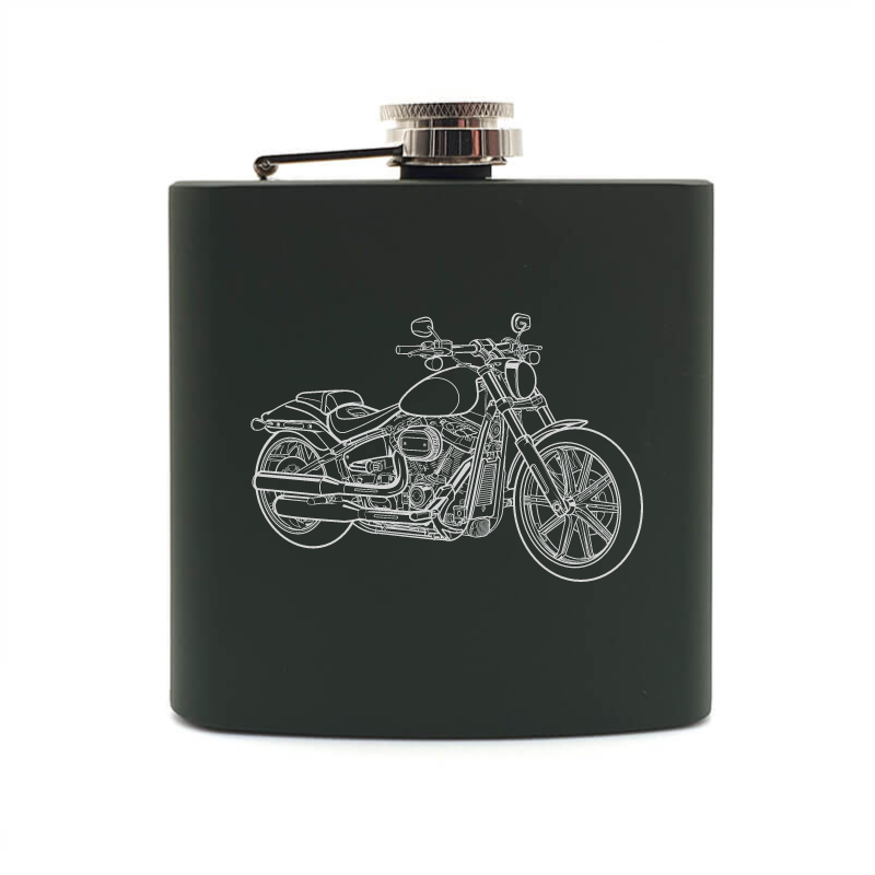 breakout motorcycle hip flask – digital engraving mockup / engraving preview