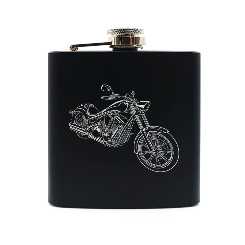 fury chopper motorcycle hip flask – digital engraving mockup / engraving preview