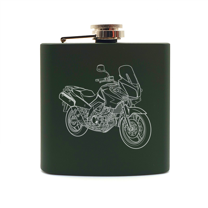 dl650 v strom motorcycle hip flask – digital engraving mockup / engraving preview