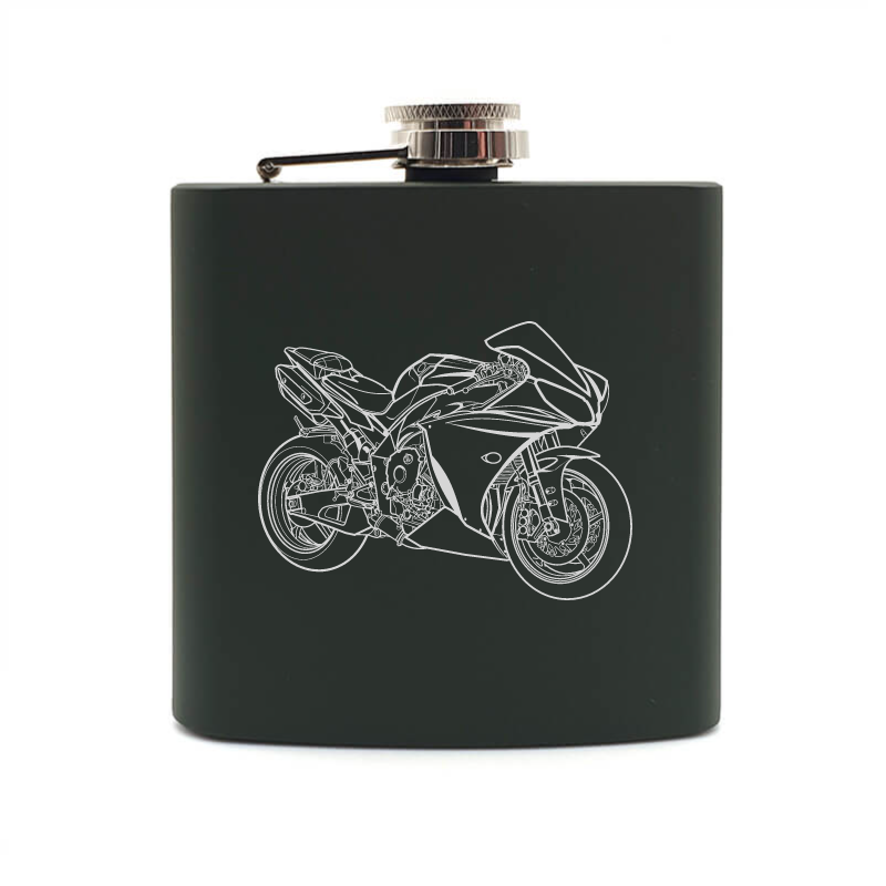Yam R1 motorcycle hip flask – digital engraving mockup / engraving preview