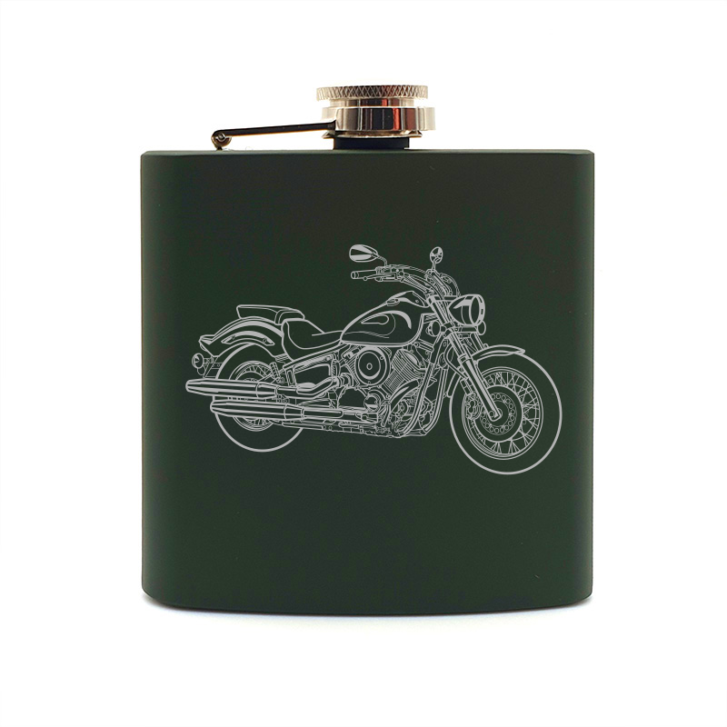 Yam V Star 1100 motorcycle hip flask – digital engraving mockup / engraving preview