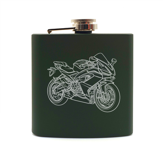 RS660 motorcycle hip flask – digital engraving mockup / engraving preview