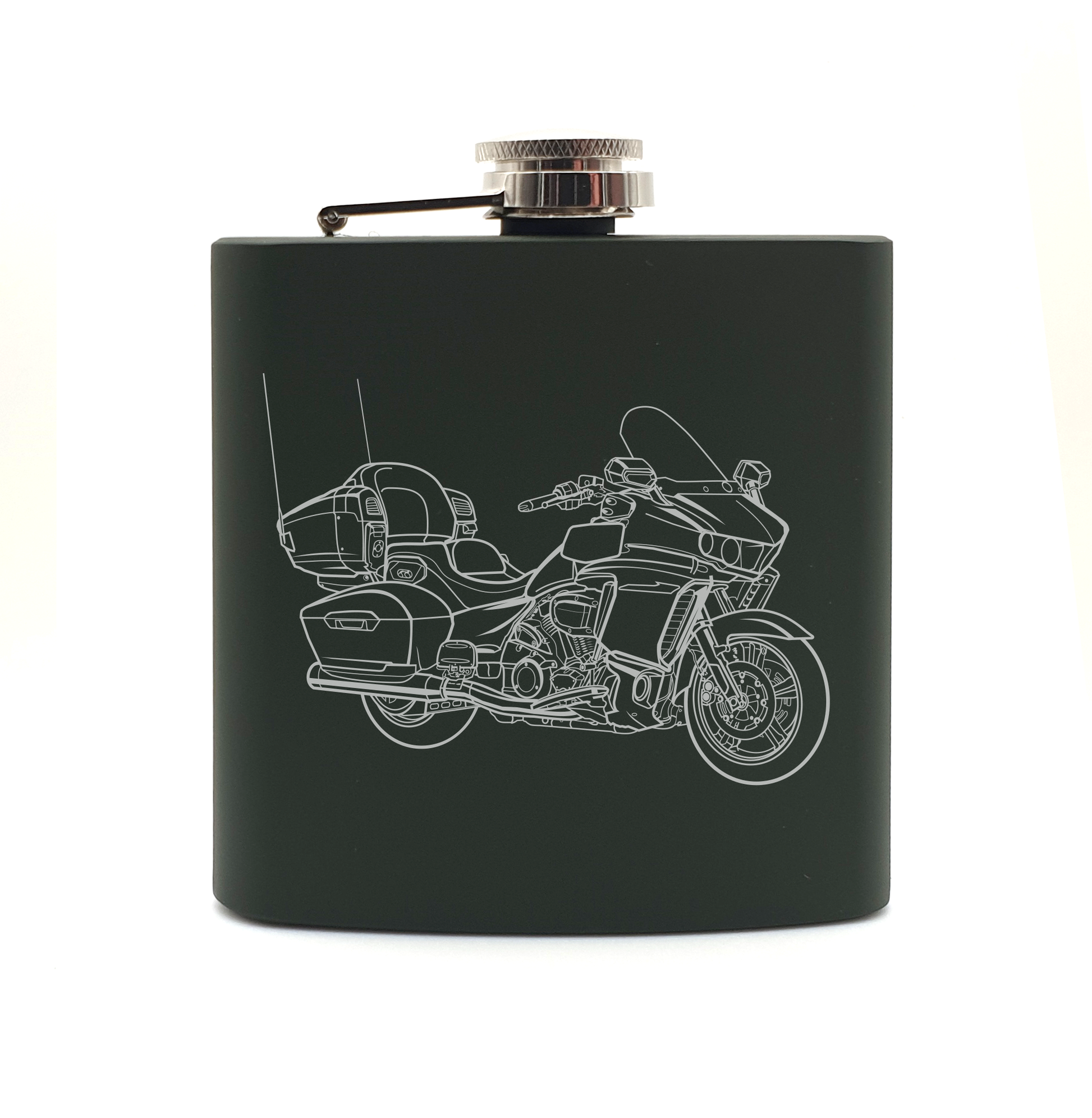 star venture transcontinental cruiser motorcycle hip flask – digital engraving mockup / engraving preview