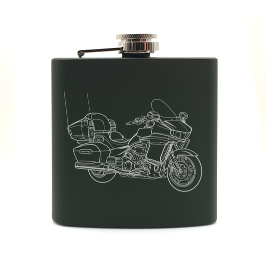 star venture transcontinental cruiser motorcycle hip flask – digital engraving mockup / engraving preview