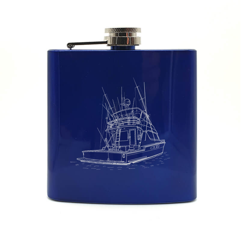 fishing yacht hip flask – digital engraving mockup / engraving preview
