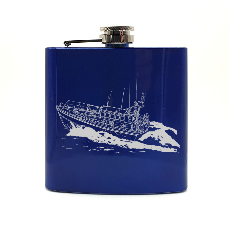 Mersey class lifeboat hip flask – digital engraving mockup / engraving preview