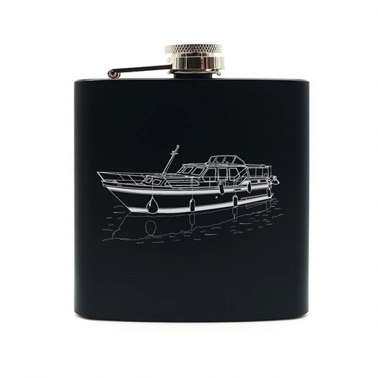 Stevens 1100 canal yacht hip flask – digital engraving mockup / engraving preview
