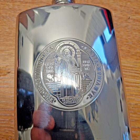 Pewter 6oz Hip Flask engraved with a a high detail logo