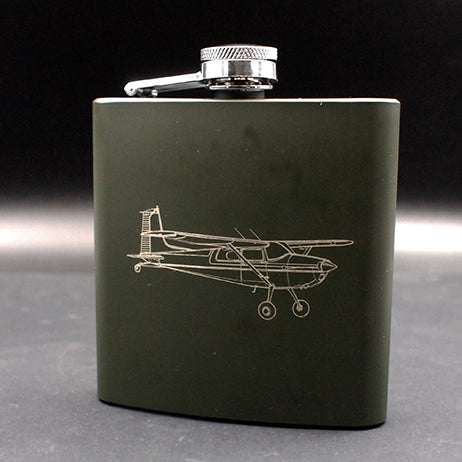 Cessna 180 Artwork engraved on Green hip Flask