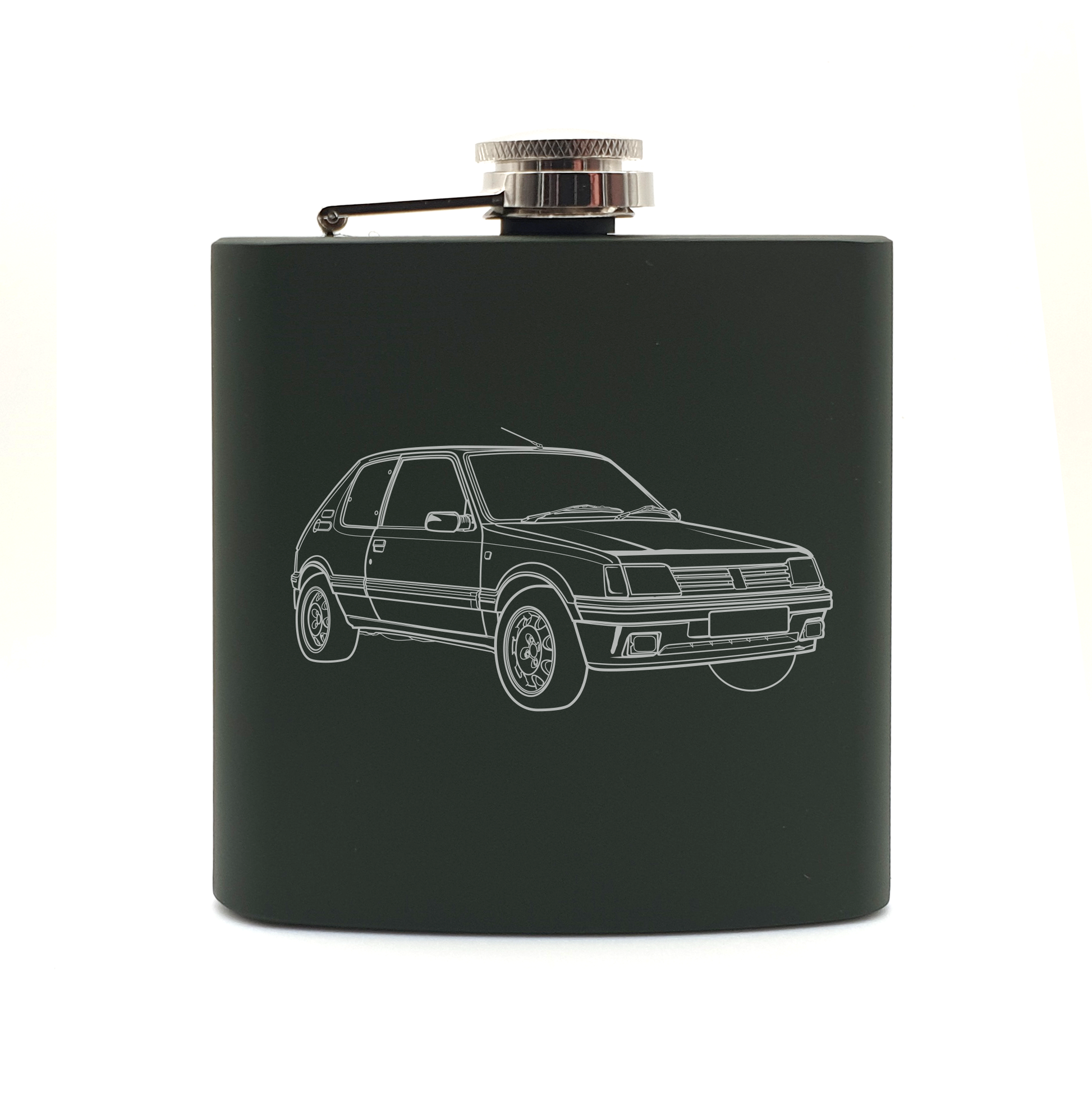peug 205 car hip flask – digital engraving mockup / engraving preview