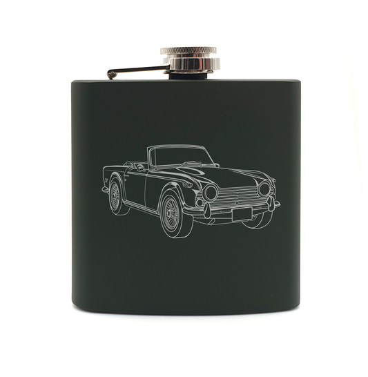 TR250 classic car hip flask – digital engraving mockup / engraving preview