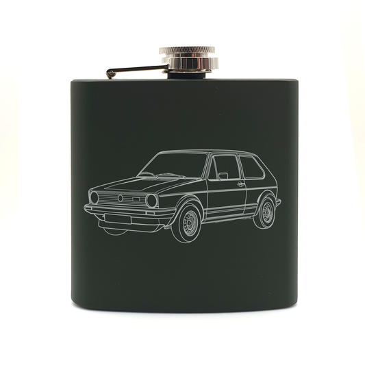 mk1 gti car hip flask – digital engraving mockup / engraving preview