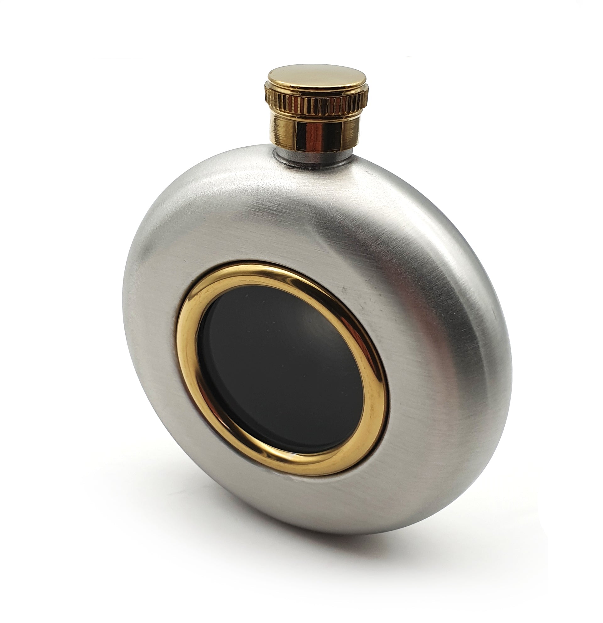 5oz Round Gold Porthole Hip Flask | Giftware Engraved