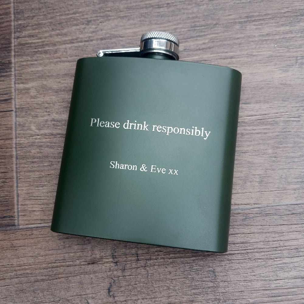Personalised Green 6oz Hip Flask | Giftware Engraved