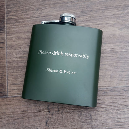 Please drink responsibly Green Hip Flask | Giftware Engraved