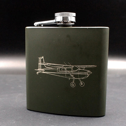 Cessna 180 Artwork Engraved on Green Hip Flask | Giftware Engraved