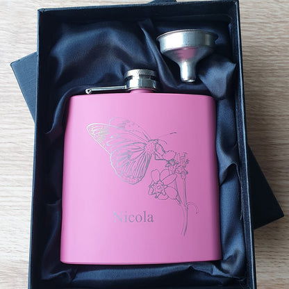 Butterfly & Plant Steel Hip Flask | Giftware Engraved