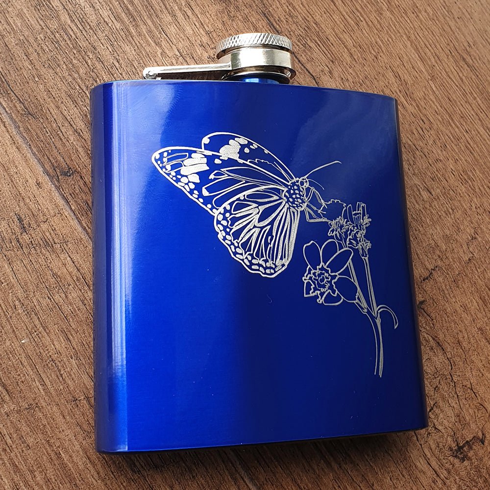 Butterfly & Plant Steel Hip Flask | Giftware Engraved