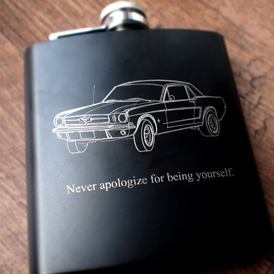 Ford Mustang 65 Coupe Steel Hip Flask | Giftware Engraved