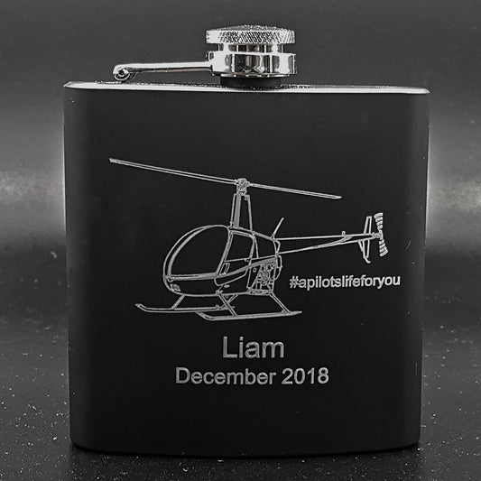 Robinson R22 Helicopter Steel Hip Flask | Giftware Engraved