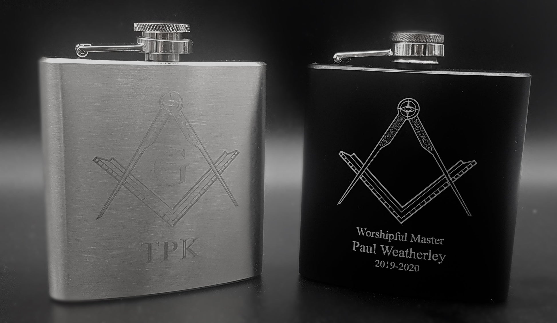Masonic Compass & Set Square Steel Hip Flask | Giftware Engraved