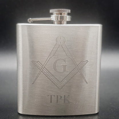 Masonic Compass & Set Square with G Steel Hip Flask | Giftware Engraved