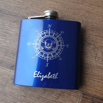 Skull Compass Steel Hip Flask | Giftware Engraved