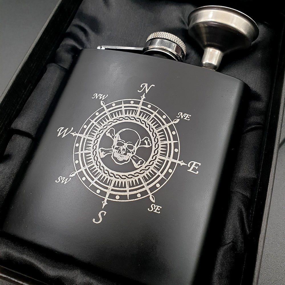 Skull Compass Steel Hip Flask | Giftware Engraved