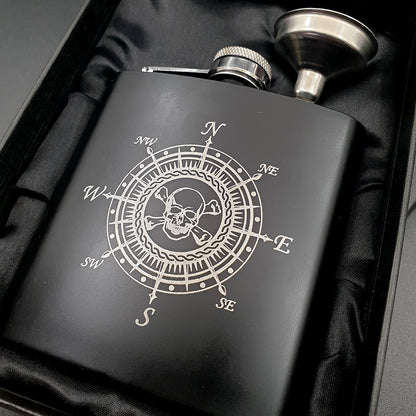 Skull and Crossbones Compass Hip Flask in Gift Box | Giftware Engraved