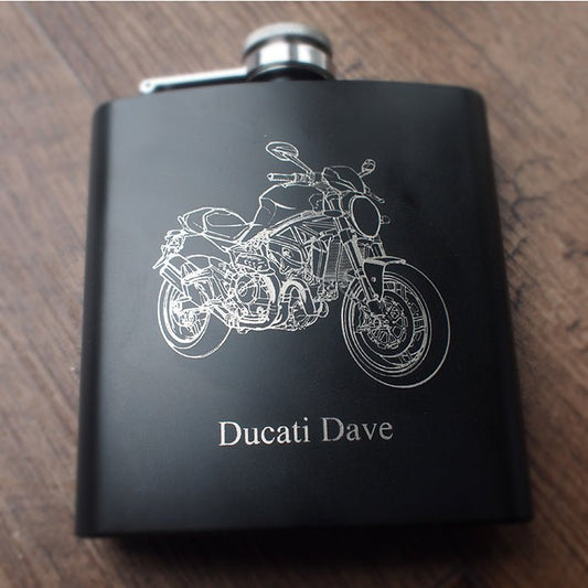 Ducati Monster Motorcycle Steel Hip Flask | Giftware Engraved