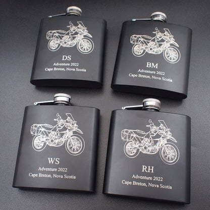 Set of 4 Kaw KLR650 Motorcycles Flasks with Personalisation | Giftware Engraved