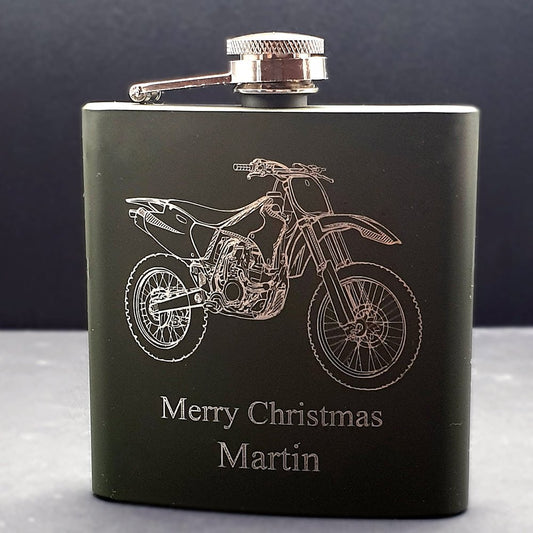 Dirt Bike Motorcycle Steel Hip Flask | Giftware Engraved