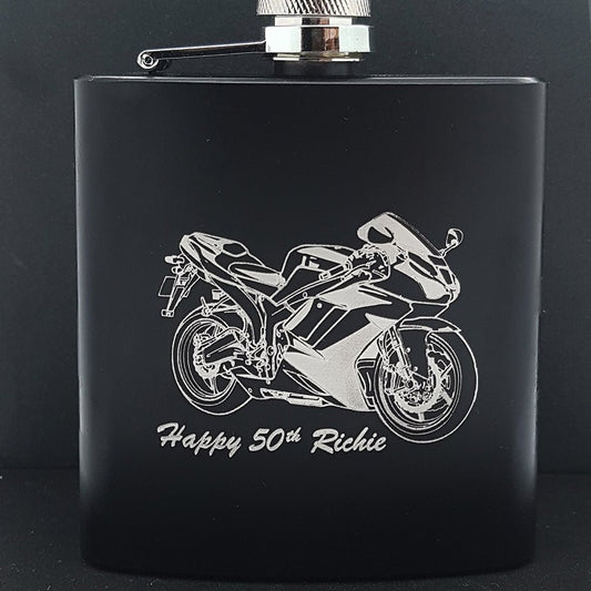 Racing Bike  Steel Hip Flask | Giftware Engraved