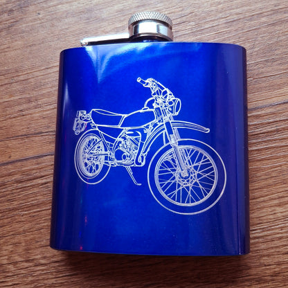 Yam DT125 Engraved on Blue Flask | Giftware Engraved