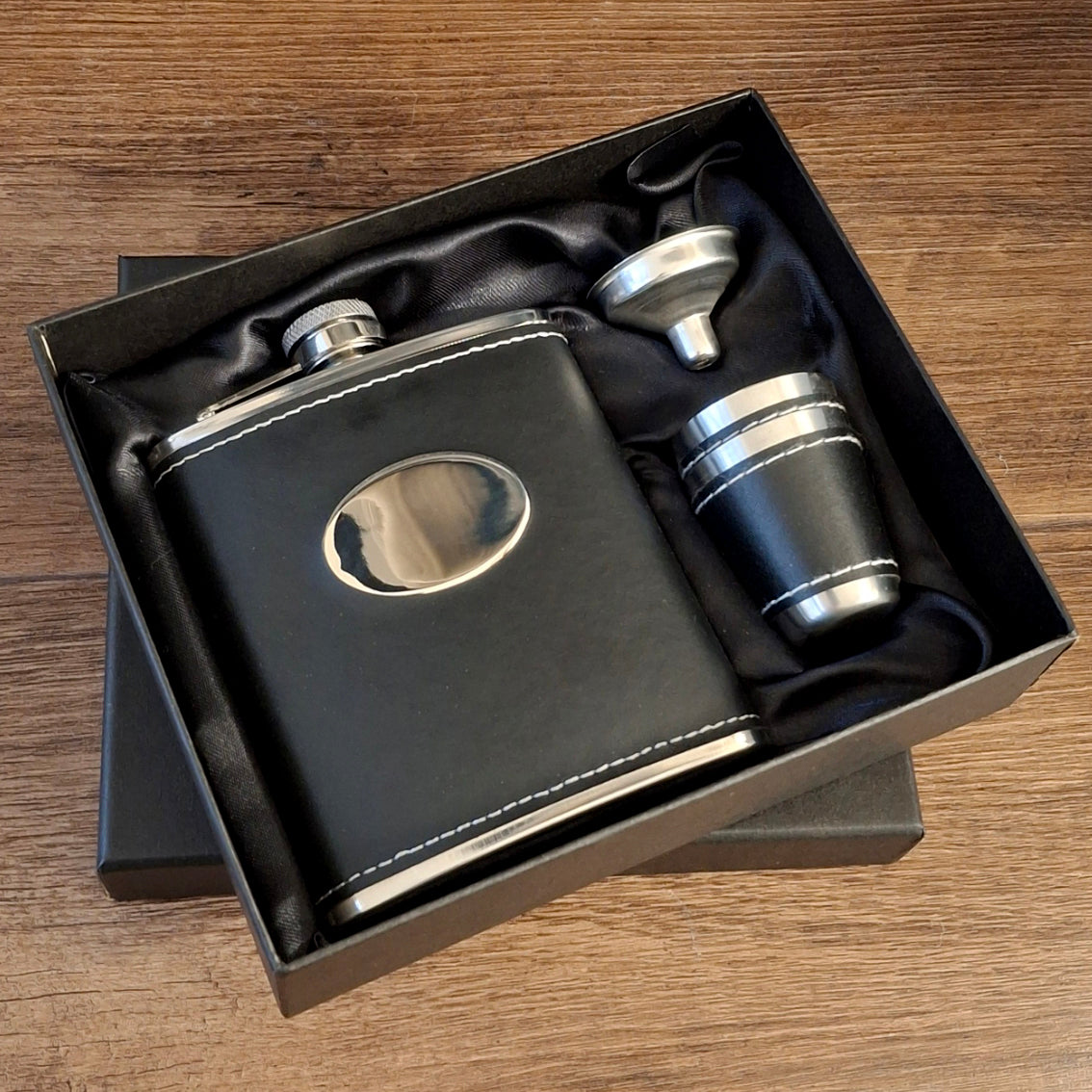 Leather Bound Hip Flask Gift Set | Giftware Engraved