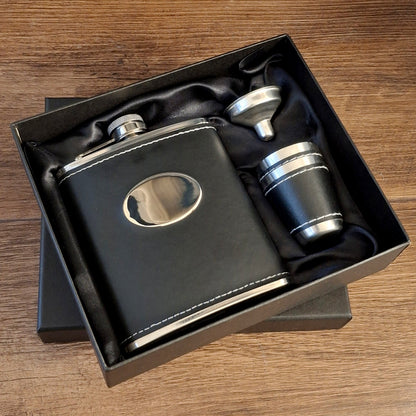 Leather Bound Hip Flask Gift Set | Giftware Engraved