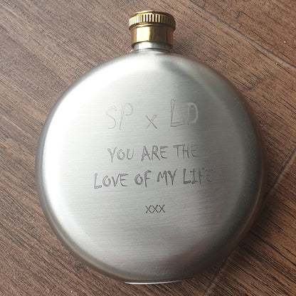 5oz Round Gold Porthole Hip Flask | Giftware Engraved