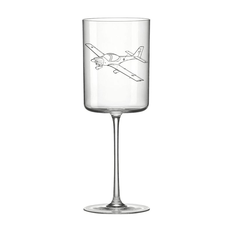 Illustration of Grob G115 Tutor Aircraft Engraved on Retro Wine Glass | Giftware Engraved